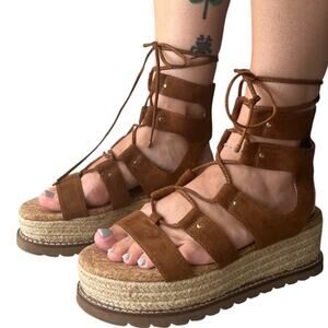 ASOS Design Jive Flatform Espadrilles Women's Size 6.5 Model is 7.5 Brown Suede